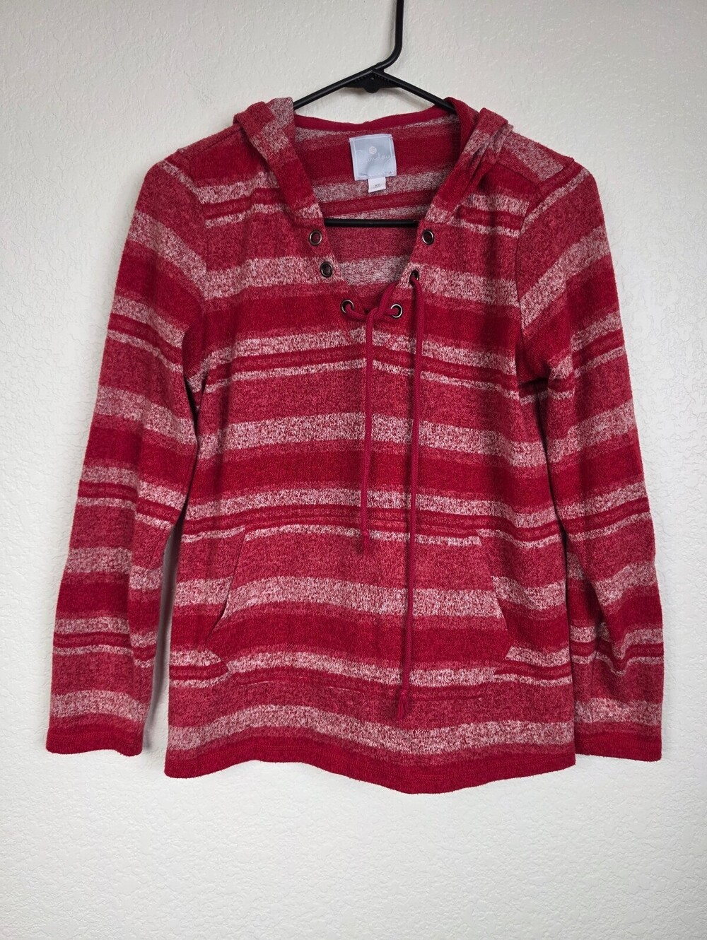 Sunday XS Red Striped Vintage Y2K Hoodie Shirt Top Sweater